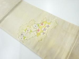 リサイクル　逆雲取りに青海波・菊模様刺繍袋帯